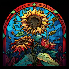 Stained glass sunflower art generated with ai