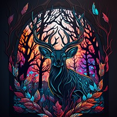 stained glass deer, forest animal art, generated with ai 