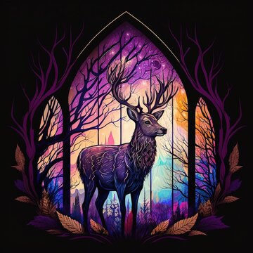 Stained Glass Deer, Forest Animal Colorful Art, Generated With Ai