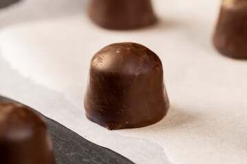 sweet chocolates with soft filling, chocolate pieces