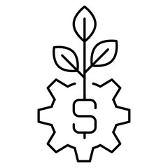 Financial productivity, Profitable efficiency, Efficient finance management, Gear-driven finance, Money-focused productivity vector line icon with editable stroke.