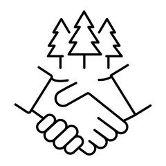 Collaborative growth, Partnership for sustainability, Sustainable business relationships, Tree-based collaboration, Joint sustainability efforts vector line icon with editable stroke.