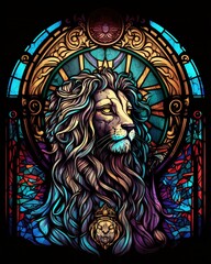 Stained glass lion colorful art, generated by AI