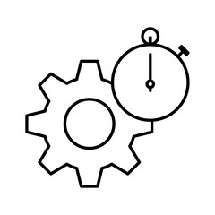  Time-based productivity, Timed automation, Efficient time management, Gear-driven timing, Productive time-tracking vector line icon with editable stroke.