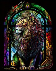 Stained glass lion colorful art, generated by AI