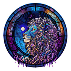 Stained glass lion colorful art, generated by AI