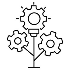 Sustainable innovation, Environmentally friendly creativity, Illuminated growth, Innovative sustainability efforts, Tree-based invention vector line icon with editable stroke.