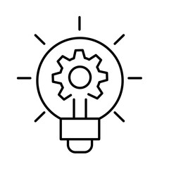 Creative mechanics, Innovative machinery, Productive ideation, Inventive automation, Gear-driven innovation, vector line icon with editable stroke.