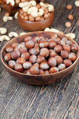 peeled hazelnut nuts close-up on the table