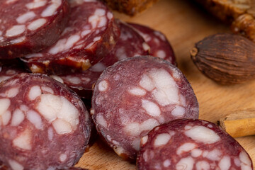 sliced high-quality pork sausage with the addition of lard pieces