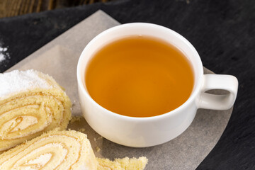 sweet dessert with cottage cheese cream and soft sponge cake