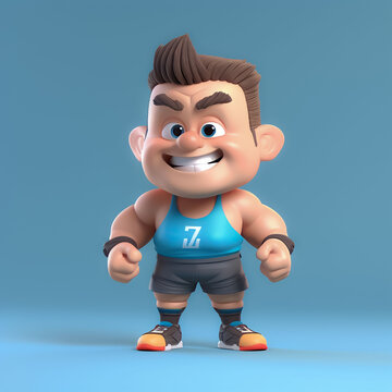cute character 3d muscle man smiling