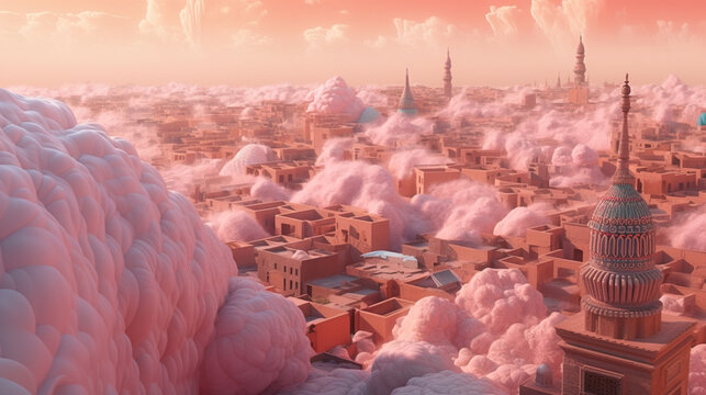 A surreal village in the desert dreamed with Generative AI