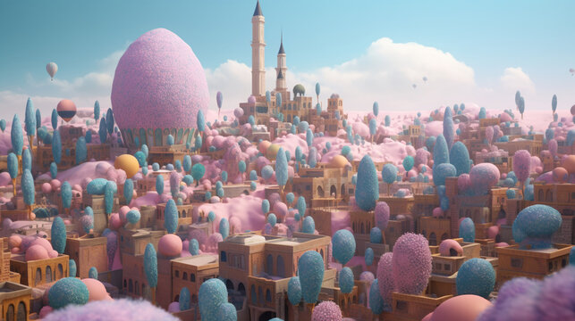 A magical cityscape in the desert dreamed with Generative AI