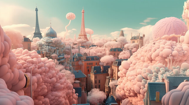 A surreal shot of Paris in a dream state imagined with Generative AI
