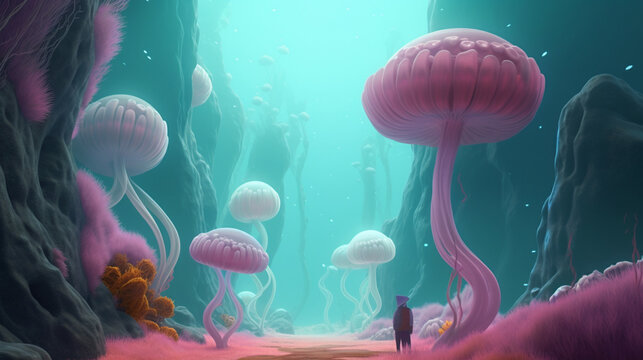 An underwater surrealist landscape dreamed with Generative AI.