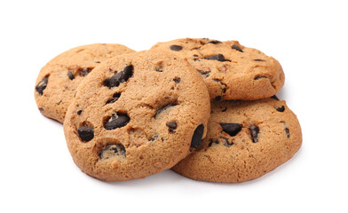 Delicious chocolate chip cookies isolated on white