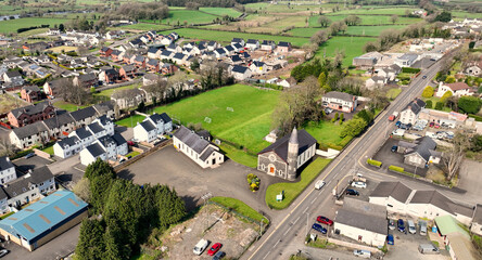 Aerial photo of 3rd Portglenone Presbyterian Church in Portglenone Northern Ireland - obrazy, fototapety, plakaty