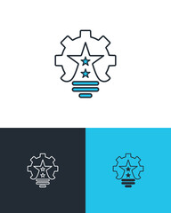 Brand Recognition and Ideas Icon with Bulb and Gear - 592107959