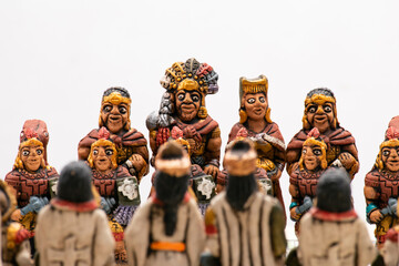 Inca version chess. Incas vs Spanish. Horse and llama  on chessboard.