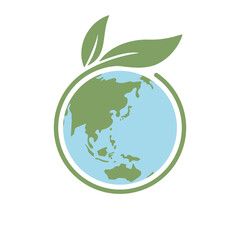 Obraz premium Planet earth icon with leaf protecting it. Save the world, eco-friendly symbol. Protect the environment.