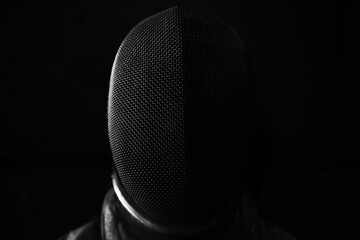 Fencing sabre mask in black and white