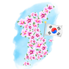 무궁화 한국지도와 태극기 