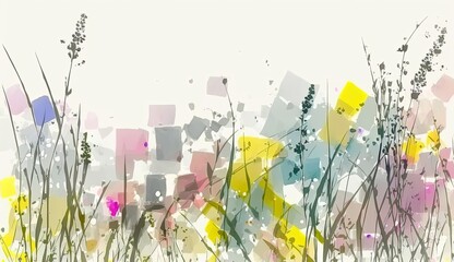 AI-generated illustration of a meadow of wildflowers in the abstract. MidJourney.