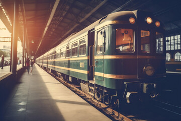 Train At The Station, Vintage, Retro Style, Made Using Generative Ai