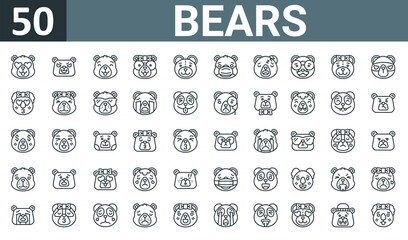 Fototapeta na wymiar set of 50 outline web bears icons such as bear, bear, bear, vector thin icons for report, presentation, diagram, web design, mobile app.