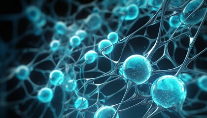Obraz premium Biotech cell interconnected lines. 3D illustration, biotechnology or biotech. Generative ai