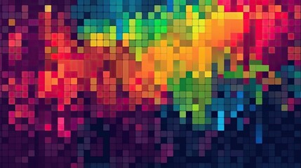 Pixelated graphics in bright colors created with generative AI technology