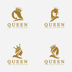 Beautiful face queen icon logo.for queen logo.Beauty woman hair salon golden logo. cosmetic, skin care business logo