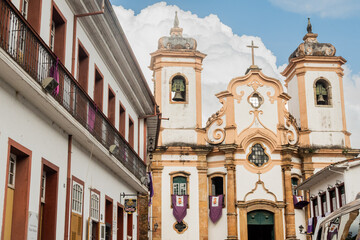 Ouro Preto, Minas Gerais, Brazil &ndash; April, 7, 2023. View of the Nossa Senhora do Pilar Church, famous because of its interior, full of gold.
