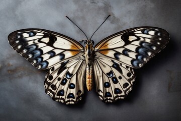 Obraz na płótnie Canvas Preserved beautiful butterfly on a gray background