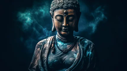 Poster Buddha statue. buddha idol on dark background. © Viks_jin