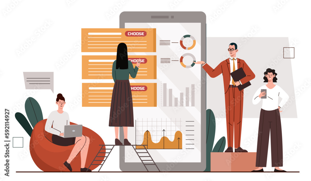 Wall mural design development concept. men and women design interface elements for mobile programs and applicat