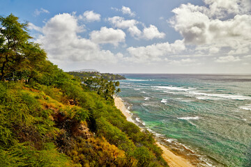 View of Oahu, Hawaii Coastline near Diamond Head Crater