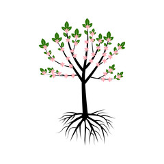 tree with roots. Oak tree. Vector illustration.