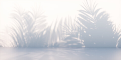 Sunlight with tropical leaf shadow in background. Round, showcase, stage, template render 3d illustration

