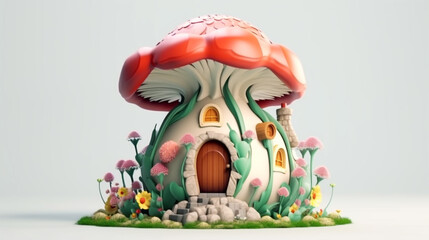 forest house and fantasy village. Fairy mushroom house 3D illustration