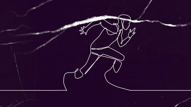 Animation of drawing of male runner and shapes on black background