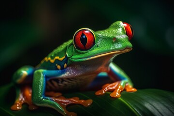 beautiful red eyed tree frog on a leaf