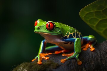 Fototapeta premium beautiful red eyed tree frog on a leaf