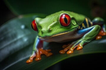 Fototapeta premium beautiful red eyed tree frog on a leaf