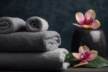 towel with flower on the table