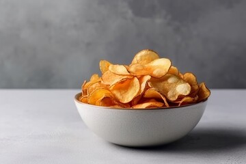 a bowl potato chips in the table