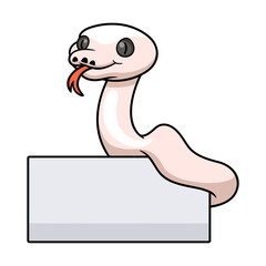 Cute black eyed leucistic reticulatus python cartoon with blank sign