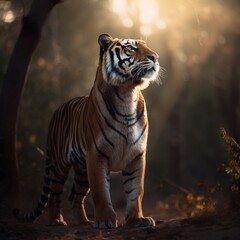 portrait of a tiger standing on the stone