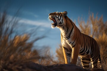 portrait of a tiger roars on the forest